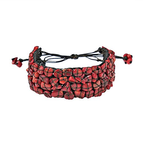 AeraVida Mosaic Handmade Reconstructed Red Coral Cotton Wax Rope Adjustable Wrist Pull Bracelet AeraVida Mosaic Handmade Reconstructed Red Coral Cotton Wax Rope Adjustable Wrist Pull Bracelet