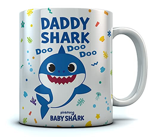 Daddy Shark Coffee Mug for Dad Fathers Day Family Gift Funny Baby Shark Mug Father Daughter or Father Son Gifts Baby Shark Doo doo doo Father Ceramic Mug Dad Birthday Gifts Novelty Mug 15 Ounce White