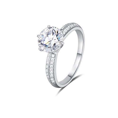 Agvana Wedding Engagement Promise Ring 925 Sterling Silver 2 Carat Solitaire Round Brilliant Cut Cubic Zirconia CZ Six Prongs Design Jewelry for Wife Lover Girlfriend Her Size 7