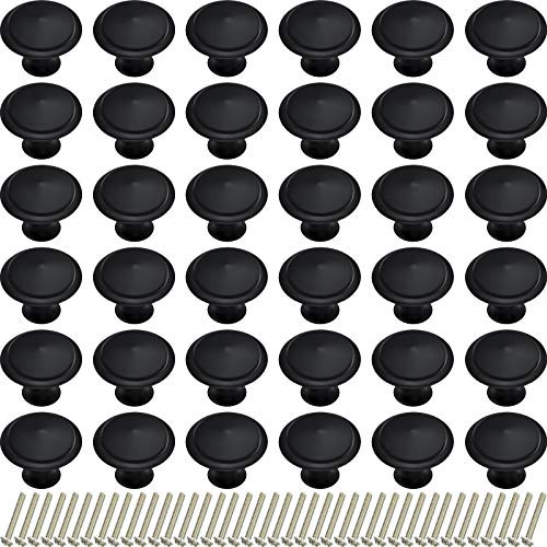 40 Pieces Cabinet Knobs Round Cabinet Pulls Cabinet Handles Kitchen Drawer Pulls Kitchen Cabinet Hardware Cupboard Handles with Screws for Dresser Drawers -Black30 x 22 mm-