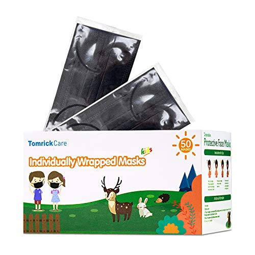 Disposable Black Face Mask for Kids 50 PCS Kids Black Disposable Face Mask Individually Wrapped 3-Ply Face Masks Protective Safety Masks Kids Size