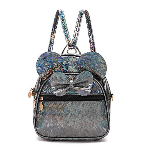 Girls Bowknot Polka Dot Cute Mini Backpack Small Daypacks Convertible Shoulder Bag Purse for Women -Shiny Black-