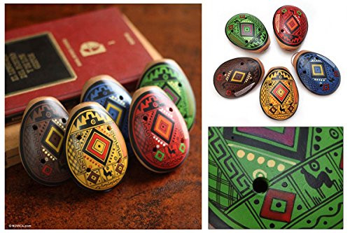 Hand Painted Ocarina Whistle Set of Two Fair Trade-Peru Sanyork -TM-