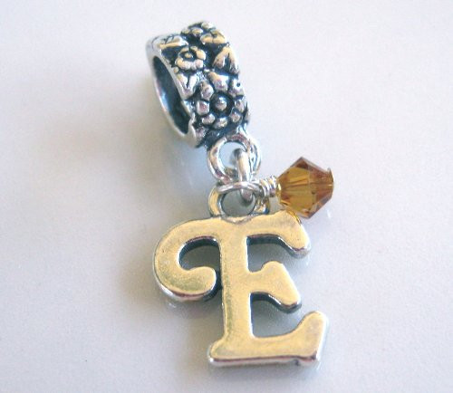 Initial E November Topaz Birthstone Sterling Silver Dangle Charm