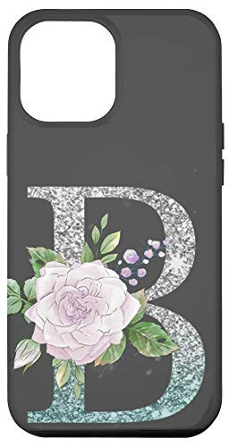 iPhone 12 Pro Max First Name Initial B Monogram Blue Rose Gray Background Case
