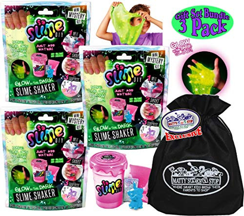 So Slime DIY Glow in The Dark Slime Shaker/Maker Blind Pack Gift Set Party Bundle with Bonus Matty's Toy Stop Storage Bag - 3 Pack (Assorted)