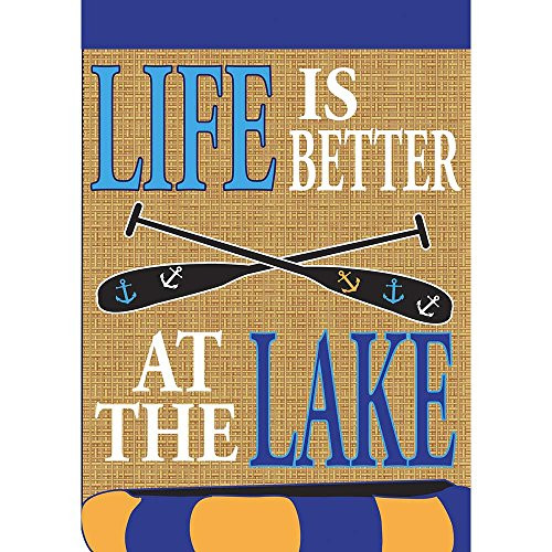 Life is Better at the Lake Canoe 18 x 13 Rectangular Burlap Double Applique Small Garden Flag