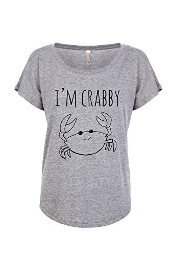 I'm Crabby Cute Women's Funny Screen Printed Loose Dolman Tee Shirts With Sayings Heather Gray or Royal Blue