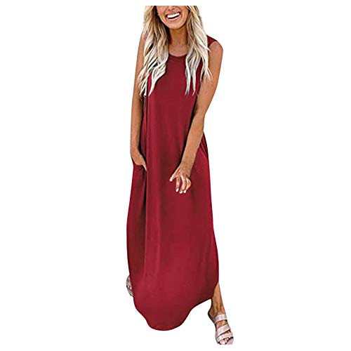 Smileyth Women Sleeveless Beach Long Maxi Dress Pocket Casual Solid Color O-Neck Bohemian Summer Casual Loose Dress Smileyth Women Sleeveless Beach Long Maxi Dress Pocket Casual Solid Color O-Neck Bohemian Summer Casual Loose Dress