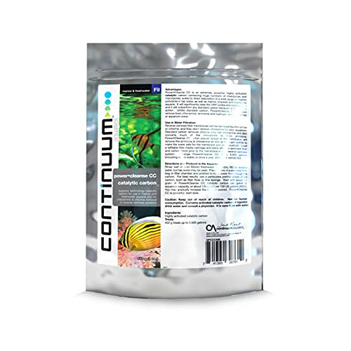 Continuum Aquatics Power Cleanse CC  Catalytic Carbon for Chloramine and Chlorine Removal in Marine Saltwater and Freshwater Aquariums 450 g