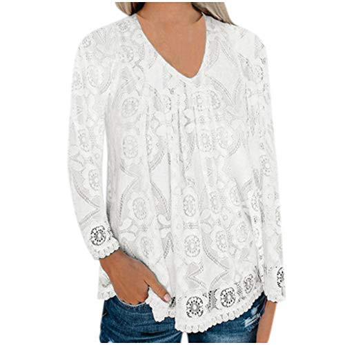 Meikosks Women's Lace Tops Long Sleeve O-Neck Blouses Pullover Solid Color T Shirt Casual Tunic