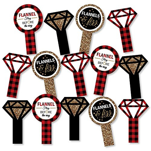 Flannel Fling Before The Ring - Buffalo Plaid Bachelorette Party Paddle Photo Booth Props - Selfie Photo Booth Props - Set of 14