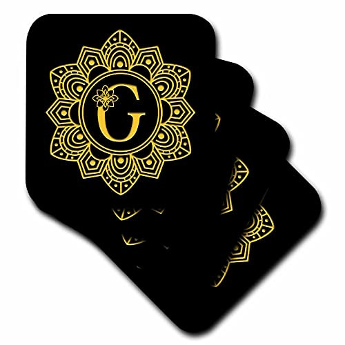 3dRose Floral mandala monogram. Gold on black design. Great letter G - Coasters -cst-346865-1-