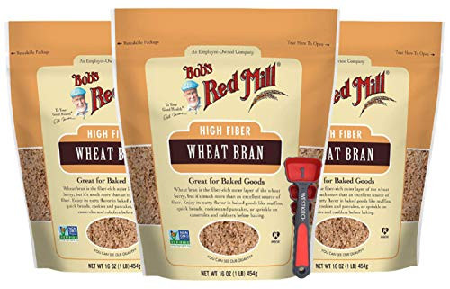 Bob's Red Mill Wheat Bran 16 Oz Bundle with Swivel Measuring Spoons by Westkitch -3 Pack-
