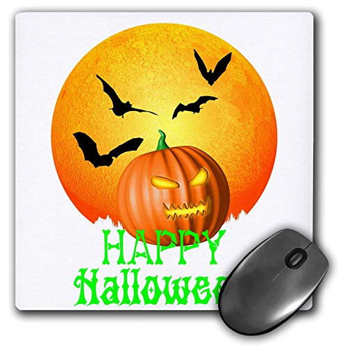 3dRose Macdonald Creative Studios  Halloween - A Happy Halloween Moon with Bats and a Jack o Lantern Pumpkin - Mousepad -mp-322564-1-