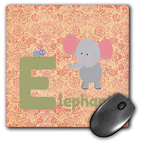 3dRose Beverly Turner Animal Alphabet - Elephant and Word Bug on Big E Paisley Design Pink Green Yellow - Mousepad -mp-325276-1-