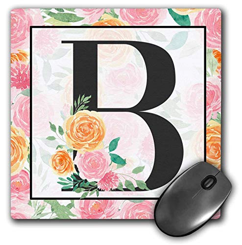 3dRose Pretty Pink Floral Monogram Initial B - Mouse Pads -mp-341746-1-
