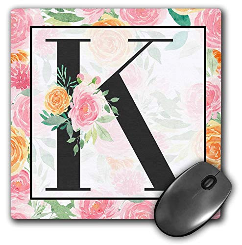 3dRose Pretty Pink Floral Monogram Initial K - Mouse Pads -mp-341753-1-