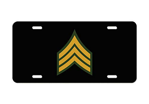 US Army Rank - Sergeant E-5 Green - Black Aluminum License Plate