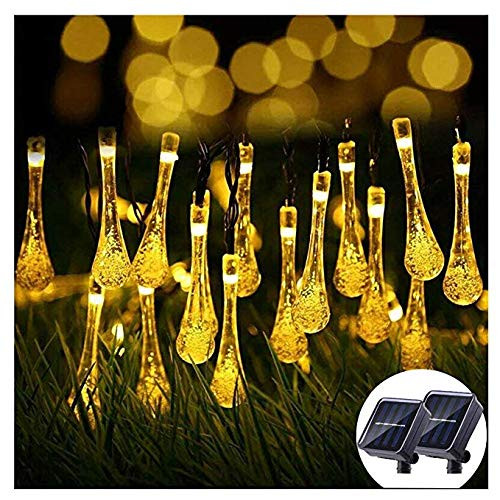 Solar String Lights 2Packs Outdoor Raindrop Lights Solar Power Decoration Twinkle Lights 30Led 21Foot Waterproof Patio Lights for Decor C Wedding Birthday Party Garden Corridor(Warm White)