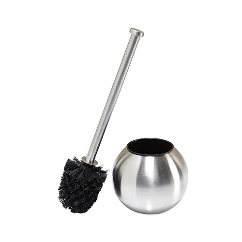 Bath Bliss Globe Shape Weighted Bottom Toilet Brush & Holder Set, Hygienic Rust Resistant, Heavy Duty Brush, Stainless Steel Silver
