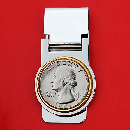 US 1981 Washington Quarter BU Uncirculated Coin Two-toned Hinged Money Clip NEW