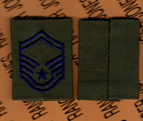 USAF Senior Master Sergeant SMSgt E-8 OD Green  and  Blue Slip on Rank Patch