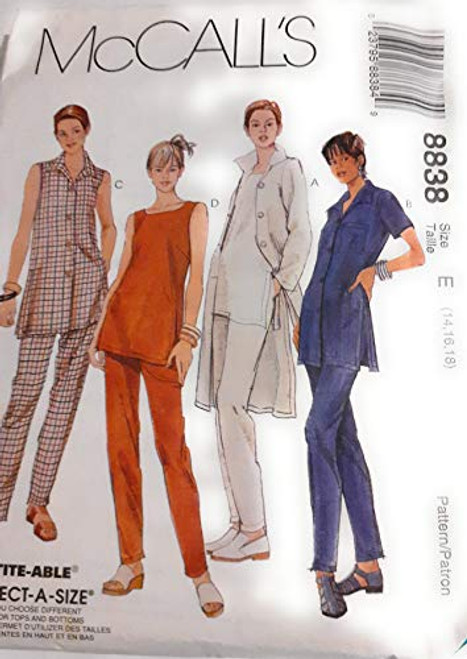 MCCALL'S 8838 Misses Jacket Shirts Tunic Tops Pull-ON Pants Sewing Pattern Size E- 14 16 18 MCCALL'S 8838 Misses Jacket Shirts Tunic Tops Pull-ON Pants Sewing Pattern Size E- 14 16 18