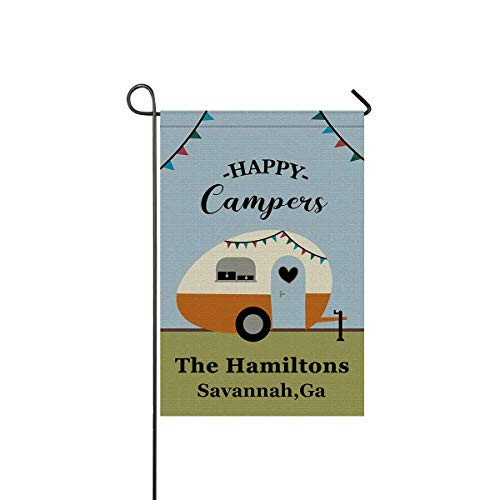 FunStudio Personalized Camping Garden Flags for Outdoor with Happy Campers Yard House Banner Home Lawn Welcome Decoration 12.5" X 18" Double Sided