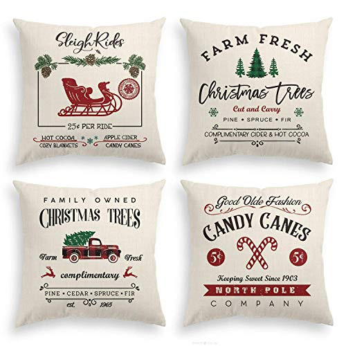 Christmas Decoration Throw Pillow Cover 18 X 18 Inch Winter Holiday Rustic Farmhouse Linen Cushion Case for Sofa Couch Set of 4 Christmas Decoration Throw Pillow Cover 18 X 18 Inch Winter Holiday Rustic Farmhouse Linen Cushion Case for Sofa Couch Set of 4