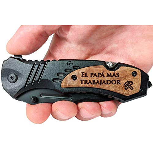 Spanish Latino Mexican Dad Gifts for Christmas Birthday Father's Day - El Papa Mas Trabajador - Engraved Pocket Knife for Daddy - Regalos para el dia del Padre de hija e hijo -Trabajador-