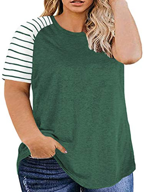 DOLNINE Ladies Plus Size Tunic Short Sleeve Raglan Shirt Casusal Tops Blouses Green-16W