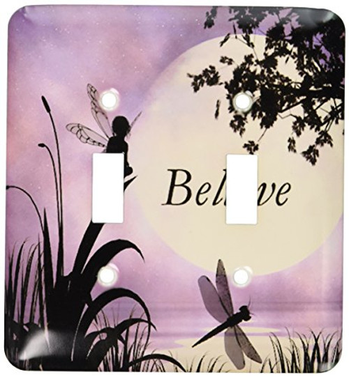 3dRose lsp_35696_2 Believe, Fairy With Dragonflies With Moon And Sky Double Toggle Switch Purple