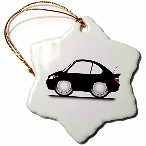 3dRose Mark Grace CARTOON CARS tc - funny toon tc, black car on road, on white background - 3 inch Snowflake Porcelain Ornament (orn_81009_1)