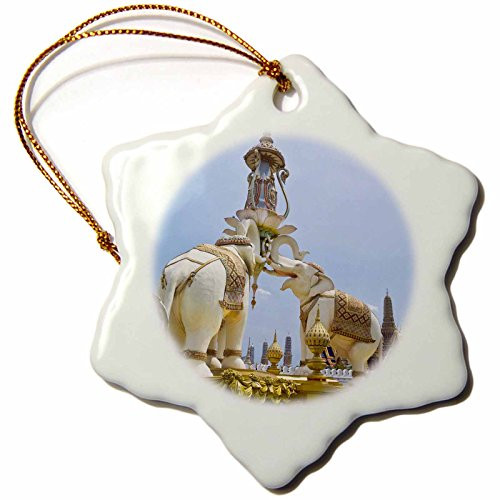 3dRose Danita Delimont - Statues - Thailand, Bangkok, Triple Elephant Statue-AS36 BTH0007 - Brenda Tharp - 3 inch Snowflake Porcelain Ornament (orn_75227_1)