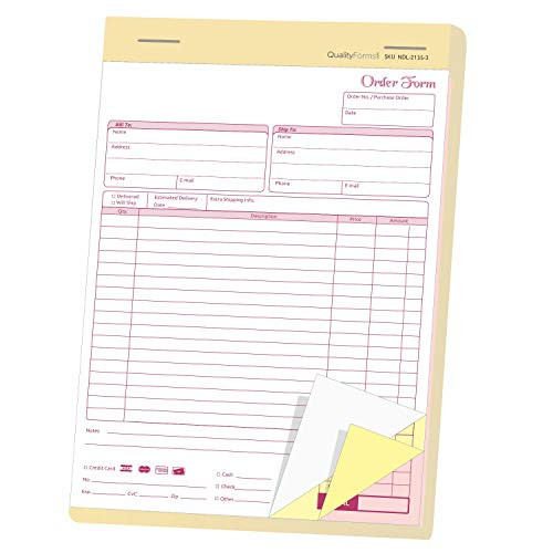 Carbonless NCR Order Forms Bound Wraparound Cover White-Canary  and  Pink 50 Sets per Book. -8-1-2 x 11" - 3 Part-