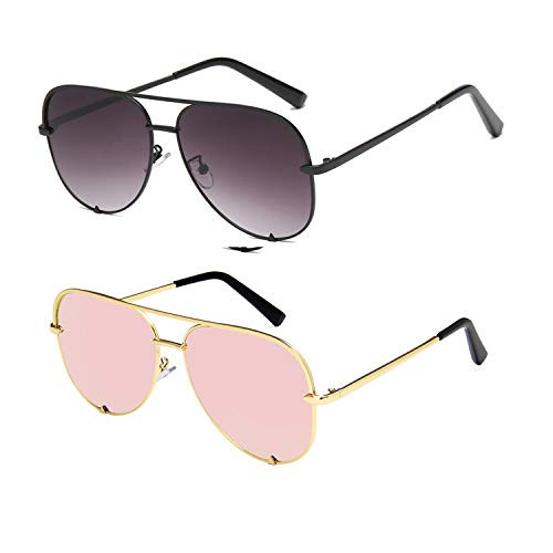 SORVINO Aviator Sunglasses for Women Classic Oversized Sun Glasses UV400 Protection -2Pack-Black plusGold 60-