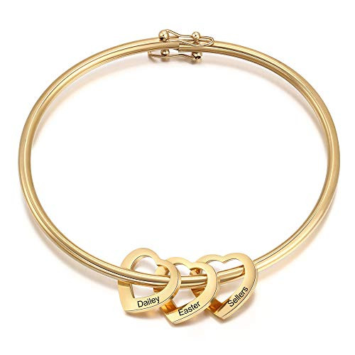 Personalized Inspirational Women Bracelet Bangle Hearts Charms Engraved Names Mother Daughter Jewelry Gifts -Gold 6 Charms- Personalized Inspirational Women Bracelet Bangle Hearts Charms Engraved Names Mother Daughter Jewelry Gifts -Gold 6 Charms-