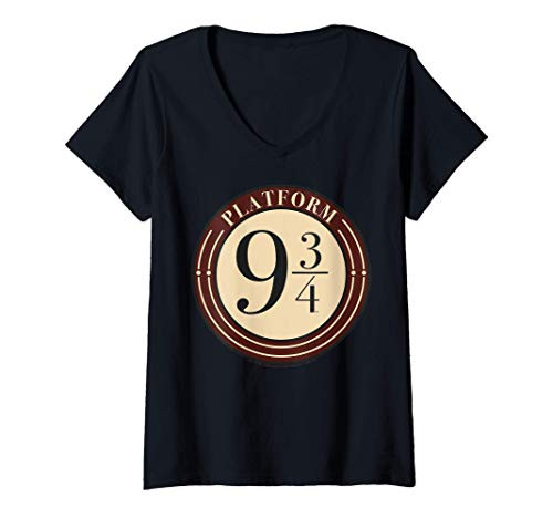 Womens Harry Potter Platform 9  and 3-4 Simple Logo V-Neck T-Shirt