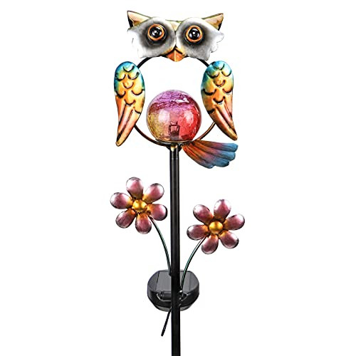 Afirst Solar Garden Stake Lights Outdoor Waterproof Decorative Solar Lights Owl LED Warm Crackled Glass Globe Lights for Walkway Pathway Yard Lawn