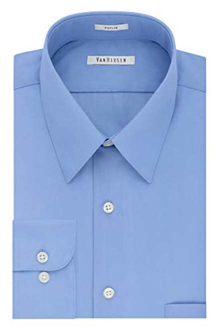 Van Heusen Men's Poplin Regular Fit Solid Point Collar Dress Shirt Cameo Blue 15" Neck 32"-33" Sleeve