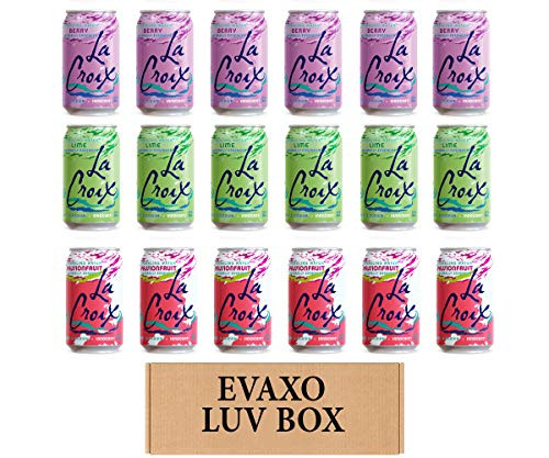 LUV BOX- variety La croix sparkling water cans 12 oz. pack of 18  Berry  Lime  Passion fruit.N