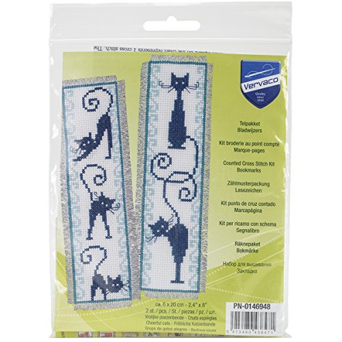 Vervaco Cheerful Cats Bookmarks on Aida Counted Cross Stitch Kit, 2.5" by 8"