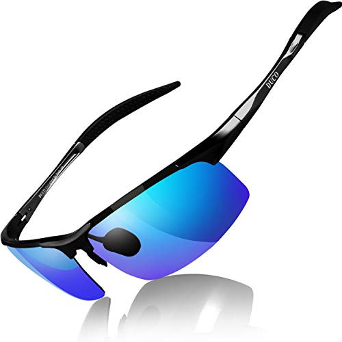 DUCO Mens Sports Polarized Sunglasses UV Protection Sunglasses for Men 8177s -Black Frame Revo Blue Lens-