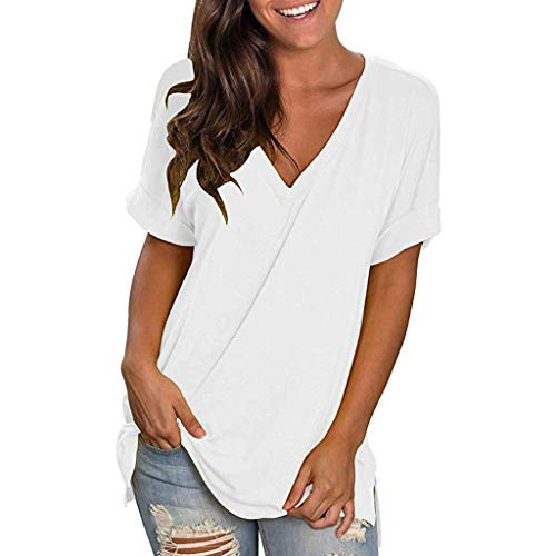AODONG Womens Tops Tops for Women Womens Casual Summer O-Neck T-Shirt Gradient Printed Blouse Short Sleeve Shirt Tunic Top White