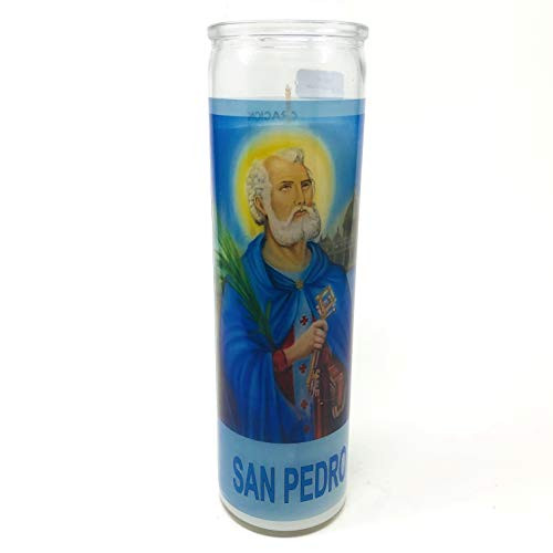 Veladora de rezo San Pedro scented candle hermosa oración al reverso en españolPerfumada con elegante esencia de Rainforest and Jade 14 oz tall candle