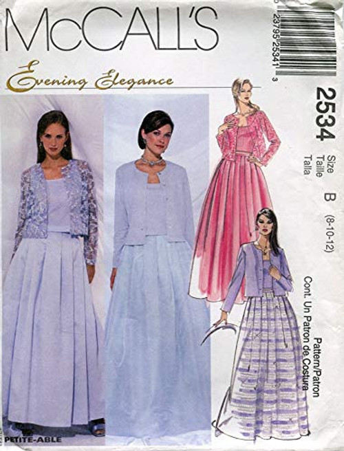 McCall's Evening Elegance Pattern 2534 Misses' Unlined Jacket Top in Two Lengths and Skirt Size B -8-10-12-