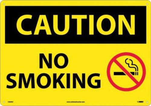 NMC C564AC OSHA Sign, Legend "CAUTION - NO SMOKING" with Graphic, 20" Length x 14" Height, Aluminum, Black on Yellow