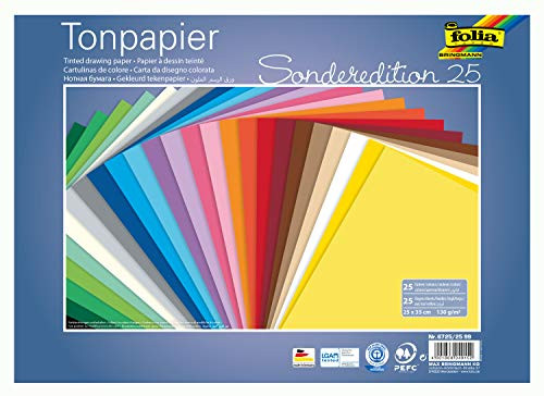 folia Coloured Paper Mix 25 x 35 cm 130 g-m² Sheets Assorted in 25 Colours Ideal Basis for Versatile Crafts Colourful