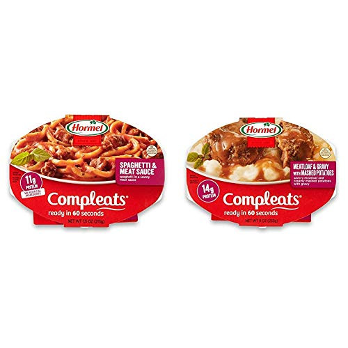 Hormel COMPLEATS Spaghetti  and  Meat Sauce 7.5 Ounce -Pack of 7-  and  Hormel Compleats Meatloaf  and  Gravy with Mashed Potatoes 9 Ounce -Pack of 6-